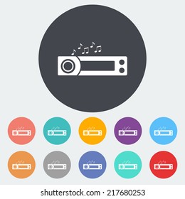 Car Radio. Single Flat Icon On The Circle. Vector Illustration.