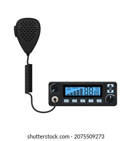 Car radio station on white background. Realistic portable radio station. Vector illustration.