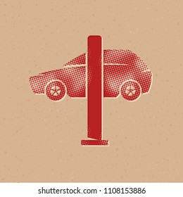 Car ramps icons in halftone style. Automotive vehicle maintenance service. Grunge background vector illustration.