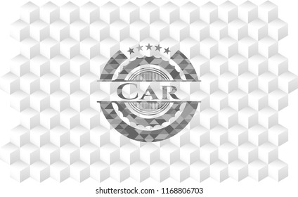 Car  realistic grey emblem with geometric cube white background