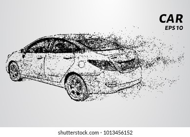 Car rear view. The car is composed of particles..