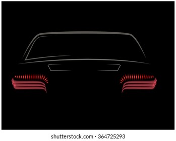Car rear view in the dark