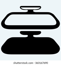 Car rear view mirror. Isolated on blue background. Vector silhouettes