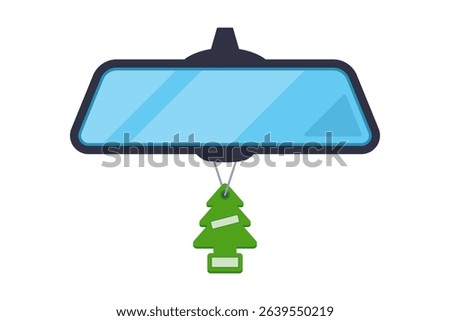 Car rear view mirror with key fob. flat illustration.