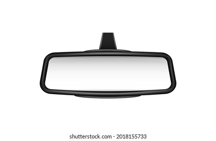 Car rear view mirrors template. Empty banner mirrored objects with black frame to view road and pedestrians safety symbol on vector highway.