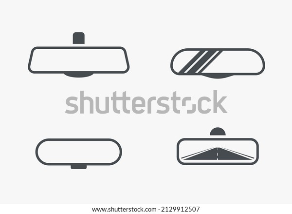 Car rearview mirror driver glass\
inside. Vector rear view mirror inside car illustration\
safety