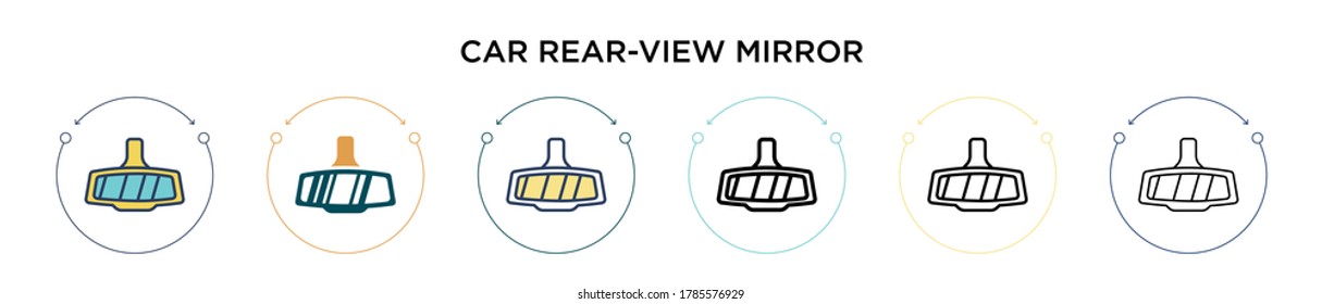 Icono del espejo retrovisor del coche con estilo relleno, delgado, contorno y trazo. Ilustración vectorial de dos iconos vectoriales de retrovisión de coche de color y negro se puede utilizar para móviles, ui, web