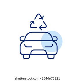 Car with recycling symbol on it. Commitment to green transportation and reducing carbon emissions. Pixel perfect, editable stroke icon