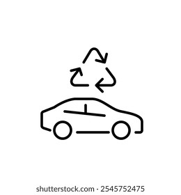 Car and recycling symbol. Sustainable eco-friendly transportation, reducing emission and use of green energy sources. Pixel perfect vector icon