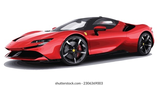 car red 3d design modern ferrari sf art vector tire template model drive fast engine speed horse power realistic isolated on white background