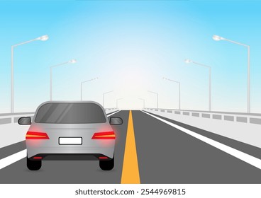 Car Red Brake Light. Car Back Light. Driver Pressing on Brake Pedal of a Car. Vector Illustration. 