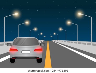 Car Red Brake Light. Car Back Light. Driver Pressing on Brake Pedal of a Car. Vector Illustration. 