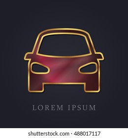 Car Red Ruby with Golden Frame Precious Jewellery Icon / Logo Design