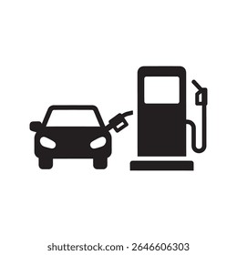 Reabastecimento de carro em um ícone de posto de gasolina que representa o serviço de bomba de combustível para o transporte de energia de petróleo e manutenção de automóveis no vetor rodoviário ícone de glifo sólido