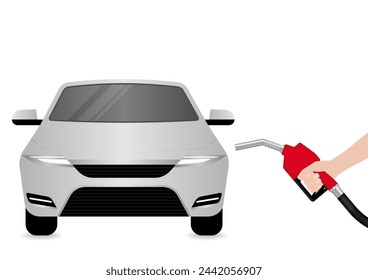 Car Refueling at Gas Station. Vector Illustration Isolated on White Background. 