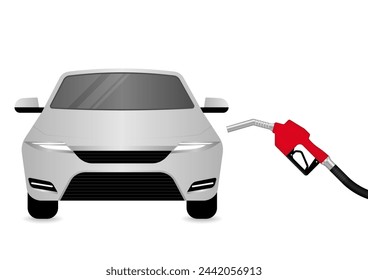 Car Refueling at Gas Station. Vector Illustration Isolated on White Background. 