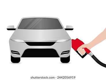 Car Refueling at Gas Station. Vector Illustration Isolated on White Background. 