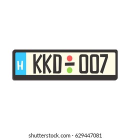 Car registration number plate. Colorful cartoon vector Illustration