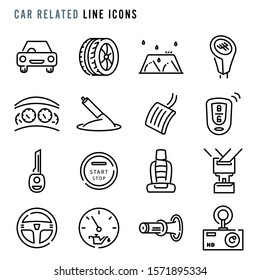 Car related line icons, Pixel perfect car related thin line icons, Set of simple car related sign line icons, Cute cartoon line icons set, Vector illustration 