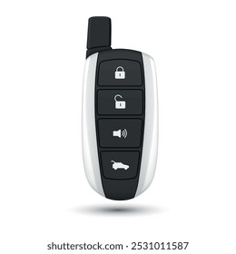 Car remote key access control electronic device with buttons realistic vector illustration. Automobile door and trunk open close digital accessory technology equipment wireless lock and unlock