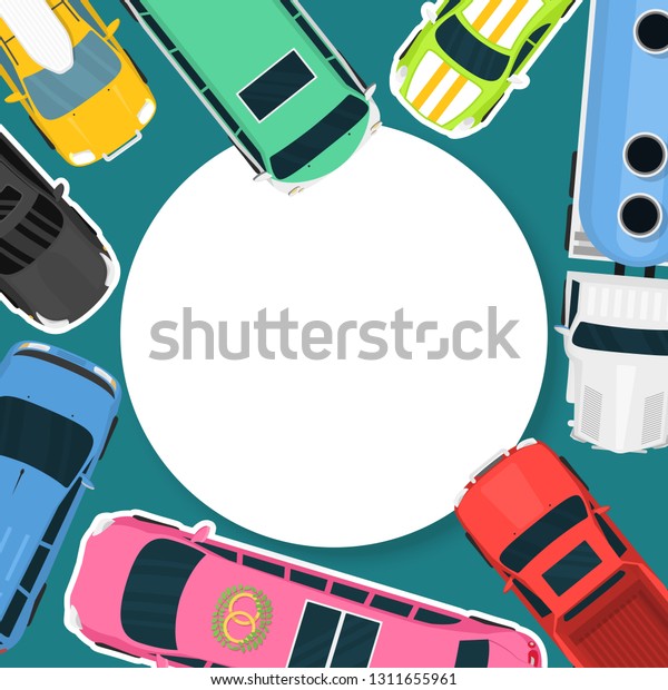Car rent or buying vector illustration. Choosing\
the best car for transportation banner, poster, brochure, flyer.\
Advertisement of ordering and selling car. Different vehicles for\
rent.