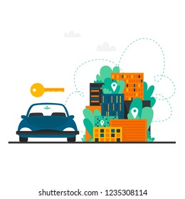 Car rent. Flat style vector illustration.
