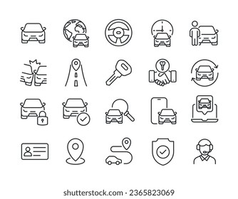 Car rent thin line icons. For website marketing design, logo, app, template, ui, etc. Vector illustration.