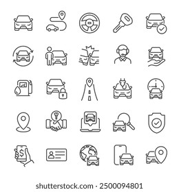 Car rent thin line icons collection. For website marketing design, logo, app, template, ui, etc. Vector illustration.