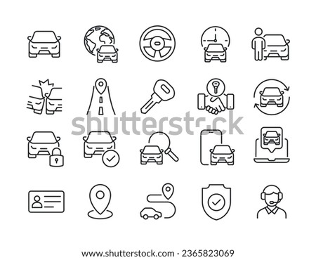 Car rent thin line icons. For website marketing design, logo, app, template, ui, etc. Vector illustration.