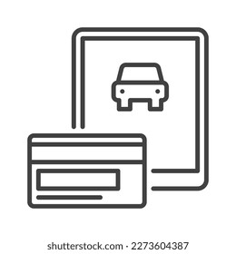 Car Rental App on Tablet Screen vector Online Payment concept icon or symbol in outline style