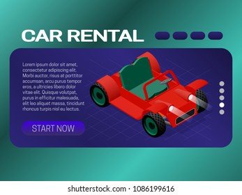 Car rental banner concept. Web page header design with isometric element.