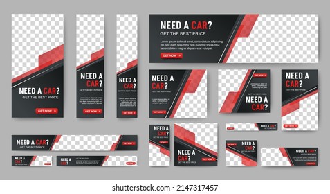 Car Rental banners design web template Set, Horizontal header web banner. Gradient black and red. cover header background for website design, Social Media Cover ads banner, flyer, invitation card