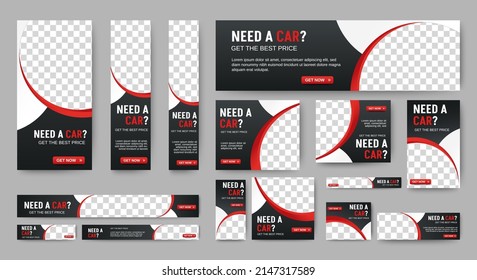 Car Rental banners design web template Set, Horizontal header web banner. Gradient black and red. cover header background for website design, Social Media Cover ads banner, flyer, invitation card