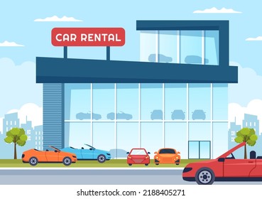 Car Rental, Booking Reservation and Sharing using Service Mobile Application with Route or Points Location in Hand Drawn Cartoon Flat Illustration