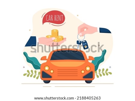 Car Rental, Booking Reservation and Sharing using Service Mobile Application with Route or Points Location in Hand Drawn Cartoon Flat Illustration