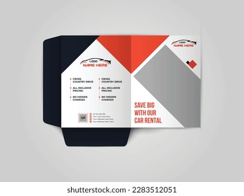 Car Rental Business folder for files design. Presentation Folder The layout is for posting information about the company, photo, text. Modern geometric style.