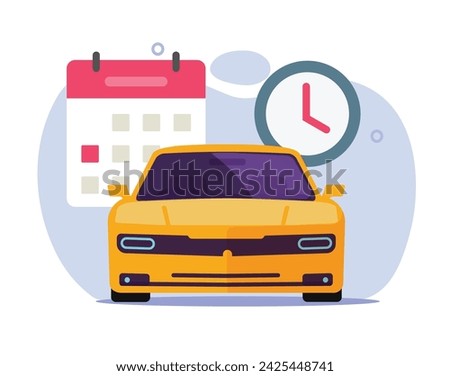 Car rental calendar time icon vector, taxi ride schedule order clock graphic flat cartoon illustration, auto vehicle automotive service reservation date, automobile sharing reminder expiration period