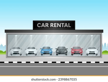 Car Rental Center. Renting  Car Concept. Vector Illustration. 