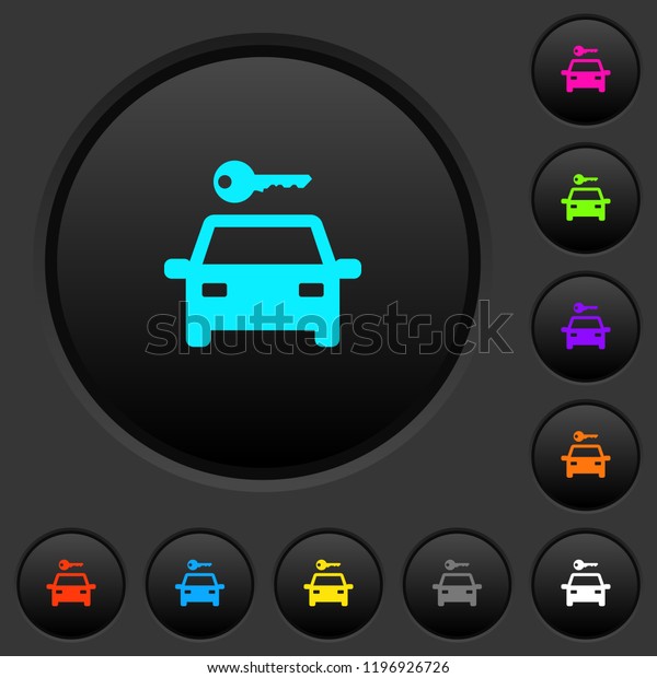 Car rental dark push buttons with vivid color\
icons on dark grey\
background