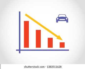 Car Rental Dealer Sale Profit Decrease Graph Bar Arrow