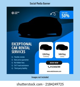 Car rental discount social media post banner template