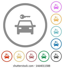 Car rental flat color icons in round outlines on white background