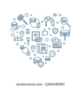 Car Rental Heart outline banner - Rent a Vehicle concept vector heart-shaped illustration