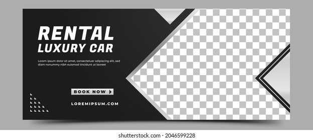 Car rental horizontal banner design template. Modern banner with place for the photo. Usable for banner, cover, header, and background.