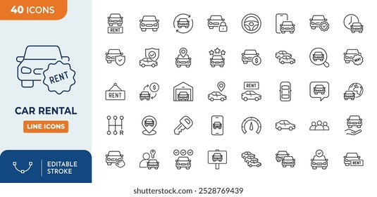 Car Rental Line Editable Icon set	
