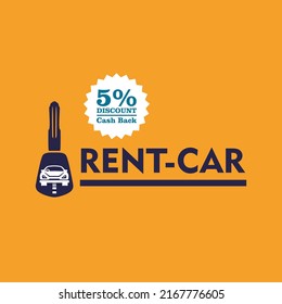 car rental logo, silhouette of key and 5% discounts promotion price, vector illustrations