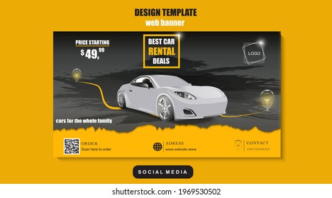 Car Rental Online And Social Media Promotion Template. Advertising, Advertising Banner, Product Marketing. EPS 10.