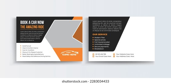 Autovermietung Postkartendesign. Corporate Business Postcard Design Vektorgrafik, Clean Modern Minimal Postcard, Autovermietung bietet Autoreparatur Postkartenvorlage.