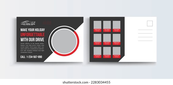 Car Rental postcard template design. Corporate Business Postcard template design vector illustration, Clean Modern Minimal Postcard, car rental deals auto repair postcard template.