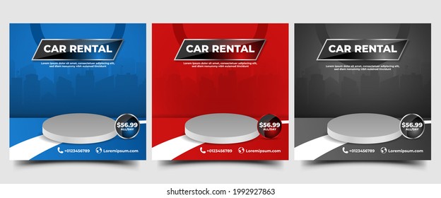 Car rental promotion social media post banner template. Modern banner template with podium illustration. - Shutterstock ID 1992927863
